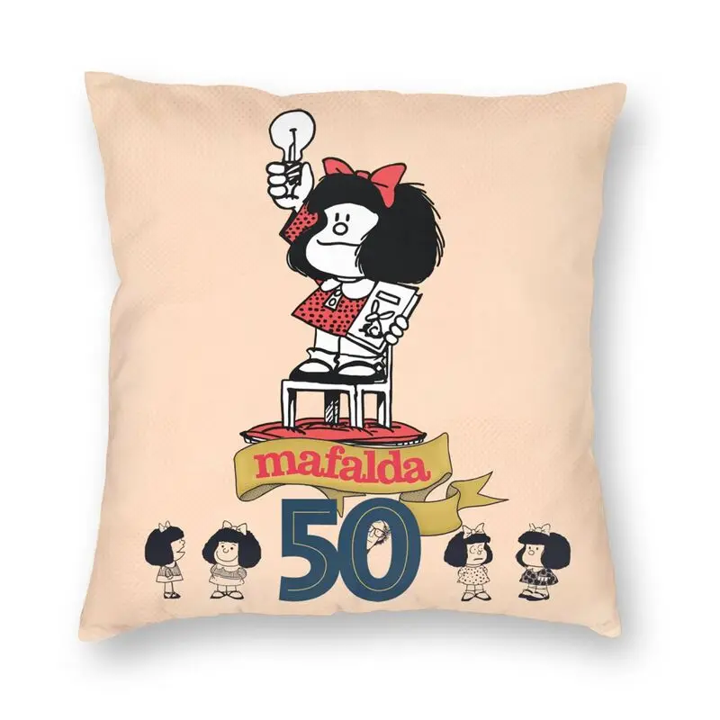 

50 Years Of Mafalda Square Throw Pillow Case Decoration Fashion Pillowcover 3D Print Quino Comic Cartoon Cushion Cover for Sofa