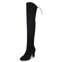 large size over the knee boots female high heeled round head matte boots lacing women shoes over the knee stretch boots women