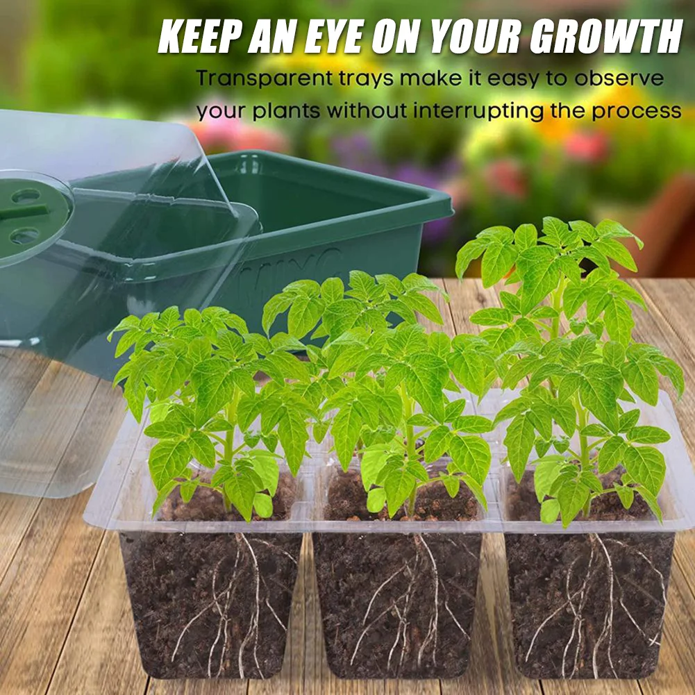 

40# 10-pack Seed Starter Trays Nursery Pots Seedling Tray Humidity Adjustable Switch Garden Decor Accessories 12 Cells Per Tray