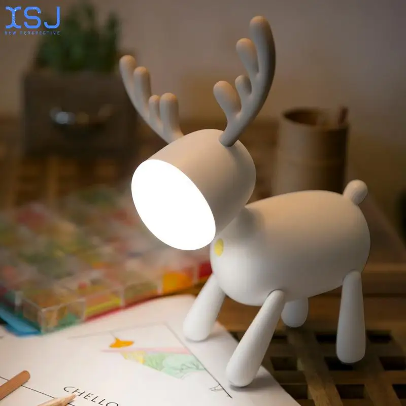 

Cartoon Deer Seeking Night Light Usb Charging Sleep with Silicone Led Elk Light Children's Student Desk Reading Desk Lamp