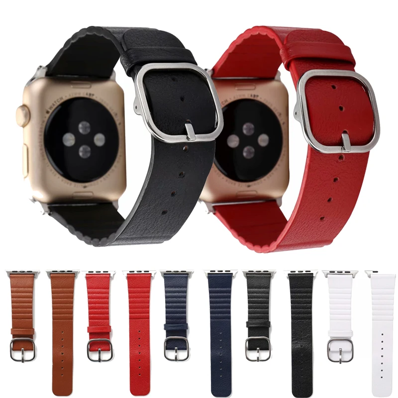 Кожаный ремешок с квадратной пряжкой современный стиль для apple watch серии группа 5 4 3 2 1 apple watch sport ремешок для iwatch 42 44/40/38 мм