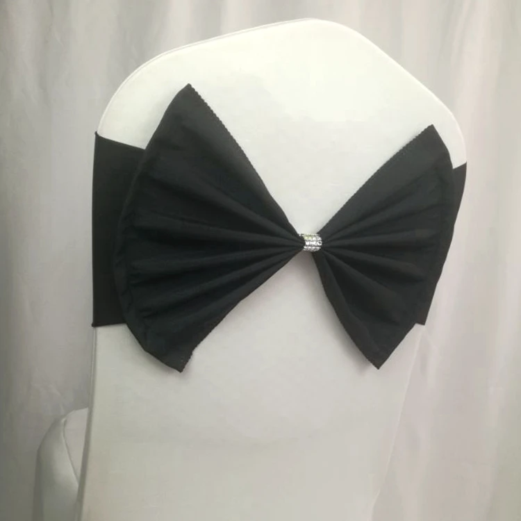

New 2Pcs wedding chair sash BIG bow acrylic chair cover band elastic chair sashes spandex cover chair Decorations Event Party