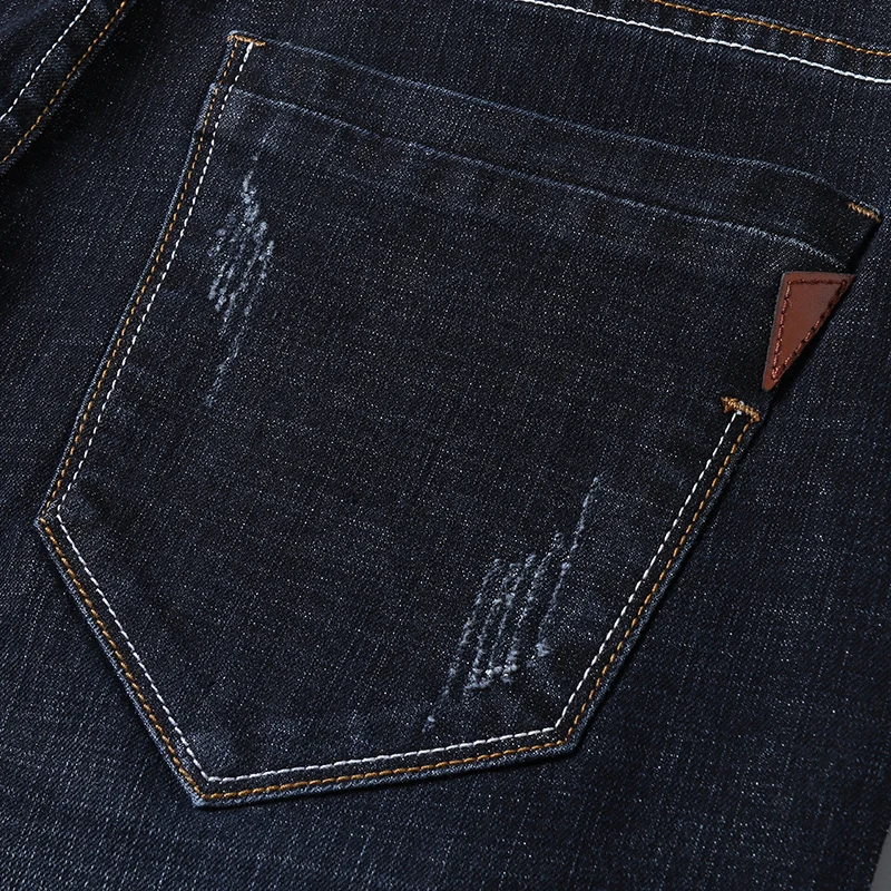 Мужские длинные джинсы стрейч синие зауженные прямые брюки с ремнем одежда для