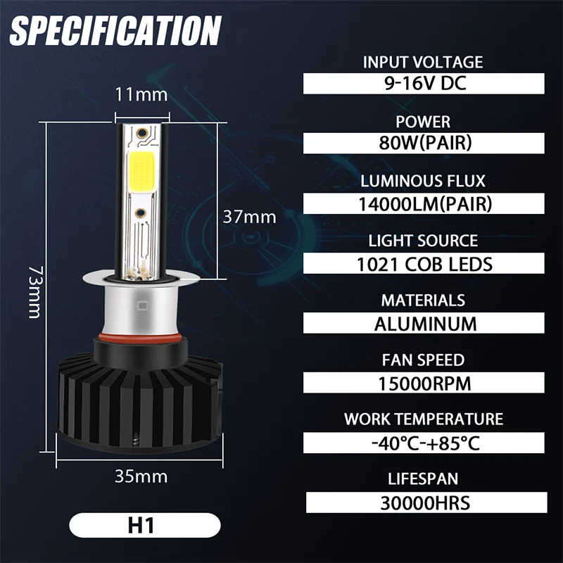 2 шт. универсальный упор для H1 светодиодный фары авто 80 Вт 14000LM 6500K белый