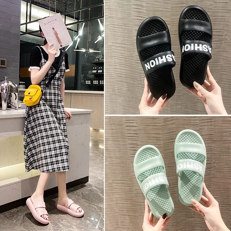 

Summer Women Indoor Slippers Floor Flat Shoes Indoor Flip Flops Female Non-slip Bathroom Home Slippers With thick soles