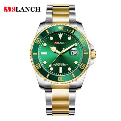 gold-green Новые модные мужские s часы золотые Стальные кварцевые наручные часы для мужчин зеленые мужские спортивные часы мужские ARLANCH Relogio Masculino - Цвет: gold-green