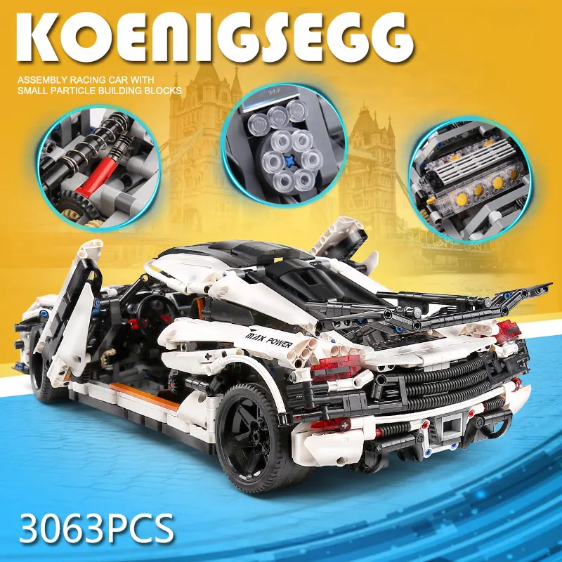 

Mould King MOC-4789 Koenigsegg 1:1 car model technology series super sports car white racing model children's educational Toys