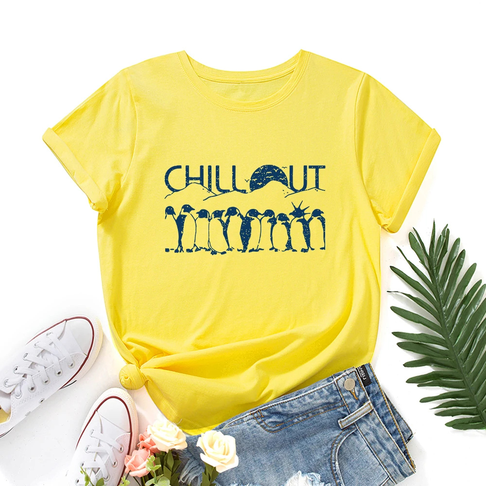 

Summer Women Cotton T Shirt Cartoon Penguin Print Clothing Lady Crew Neck Short Sleeve Graphic T Shirt Ladies Female Tee T-Shirt