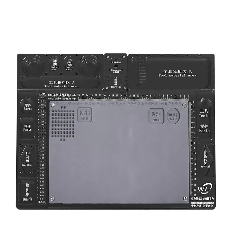 Black WL микроскоп с фиксированным основанием Интегрированный многофункциональный коврик из алюминиевого сплава ремонт телефона pcb Pad с сваркой верстак резиновый - Цвет: Black