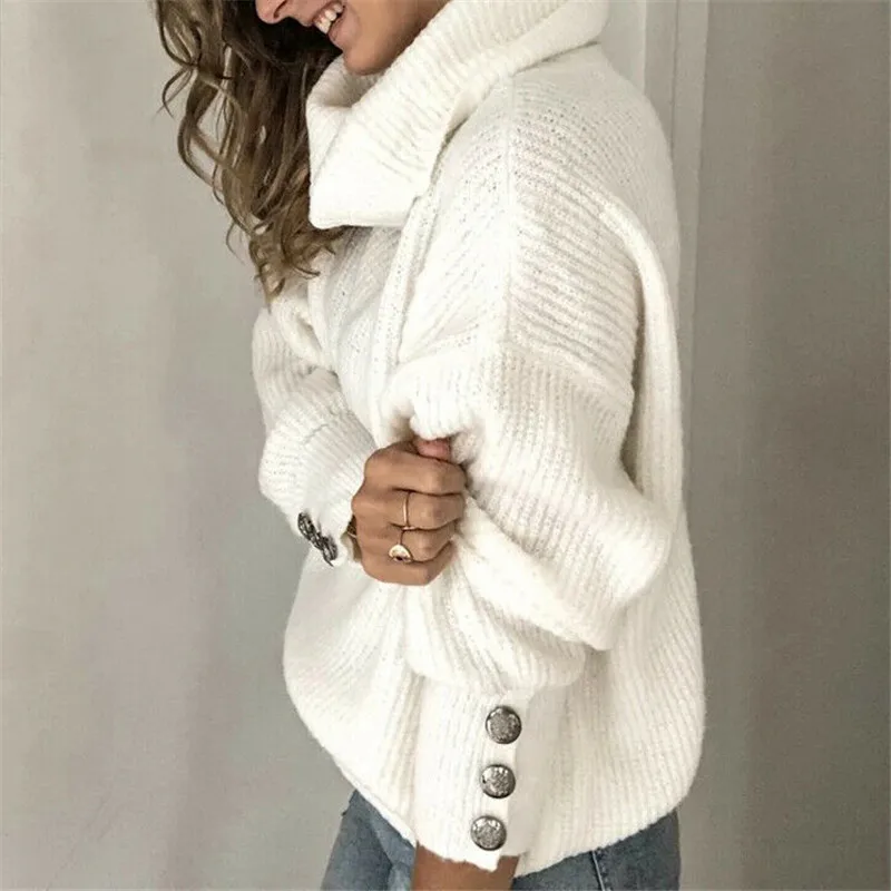 Свитер женский осенне-осенний вязаный с длинным рукавом высоким воротом