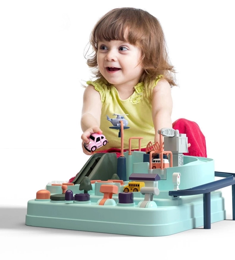 

2021 New Style ABS Plastic Small Train Children's Car Checkpoints Adventure Manual Inertia Track Educational Toy for Children