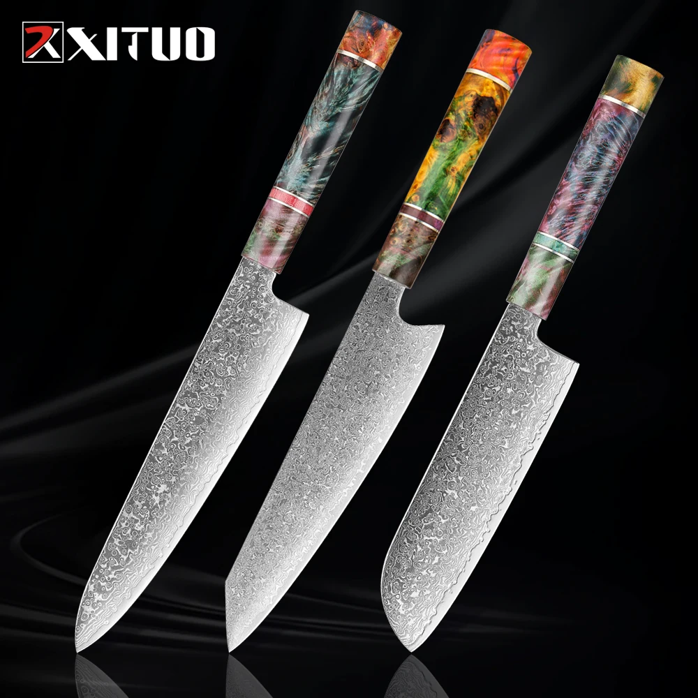 

XITUO 8 Inch Chef Knife Damascus Steel Meat Cutting Knife Sashimi Sushi Cooking Knife Fish Filleting Utility Kitchen Gyuto Knife