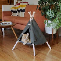 Pet Folding Cone Tent Cat House Portable Tent Outdoor Indoor Linen Pet Tent Supplies Washable Breathable Cage