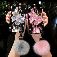 luxury butterfly hair ball for apple iphone 11 12 13 pro max case mini x xs xr 7 8 plus se 2020 for huawei mate 30 40 p 50 cover
