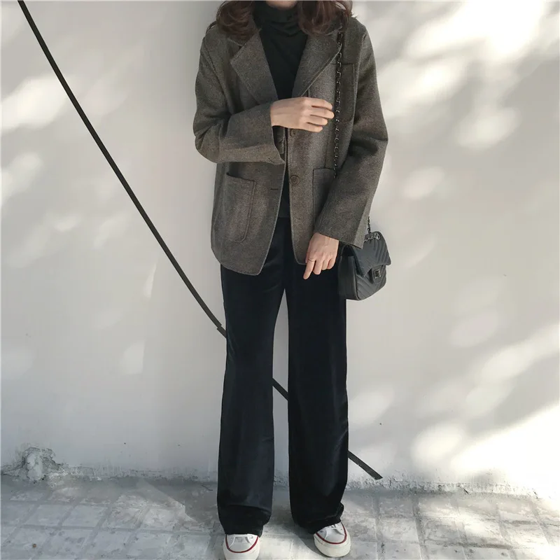 2019 женский осенний зимний Повседневный свободный винтажный блейзер с узором в