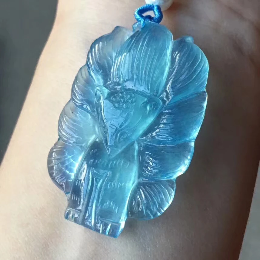 Подлинная Подвеска из натурального голубого ледяного аквамарина 42x28x6 мм