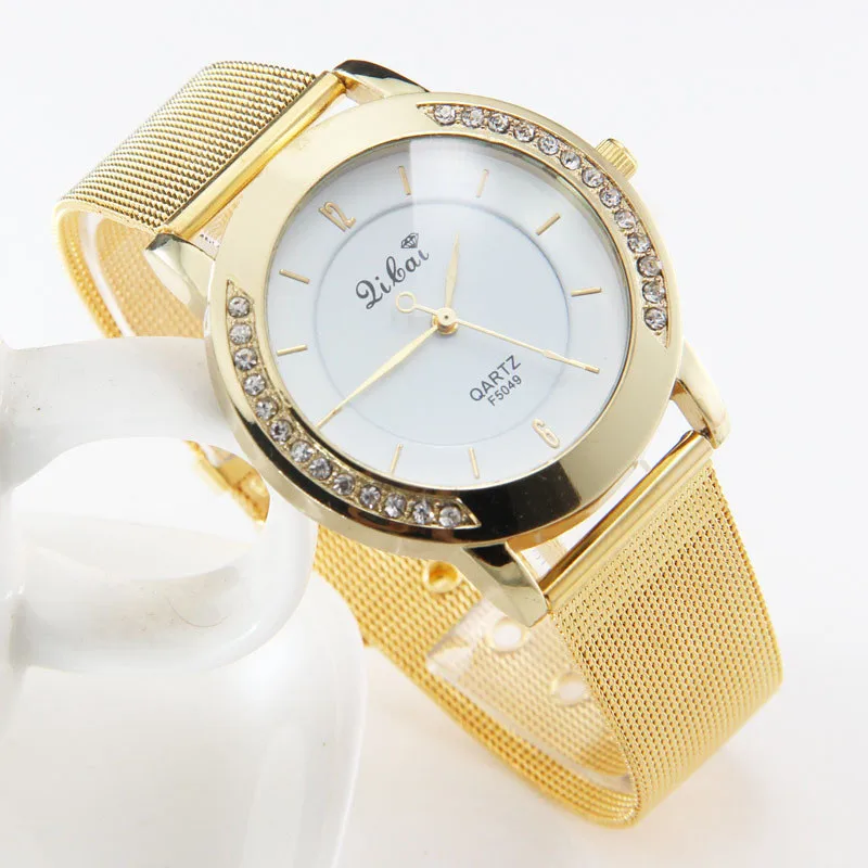 

Fashion women's mesh belt quartz watch crystal gold disc stainless steel pointer quartz watch holiday gift 50*