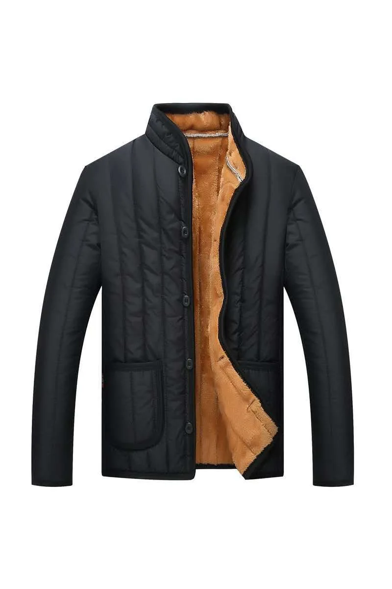 Winter New  Middle-Aged Elderly Cotton-Padded Jacket Stand-Up Collar Plus Velvet Thick Padded Jacket