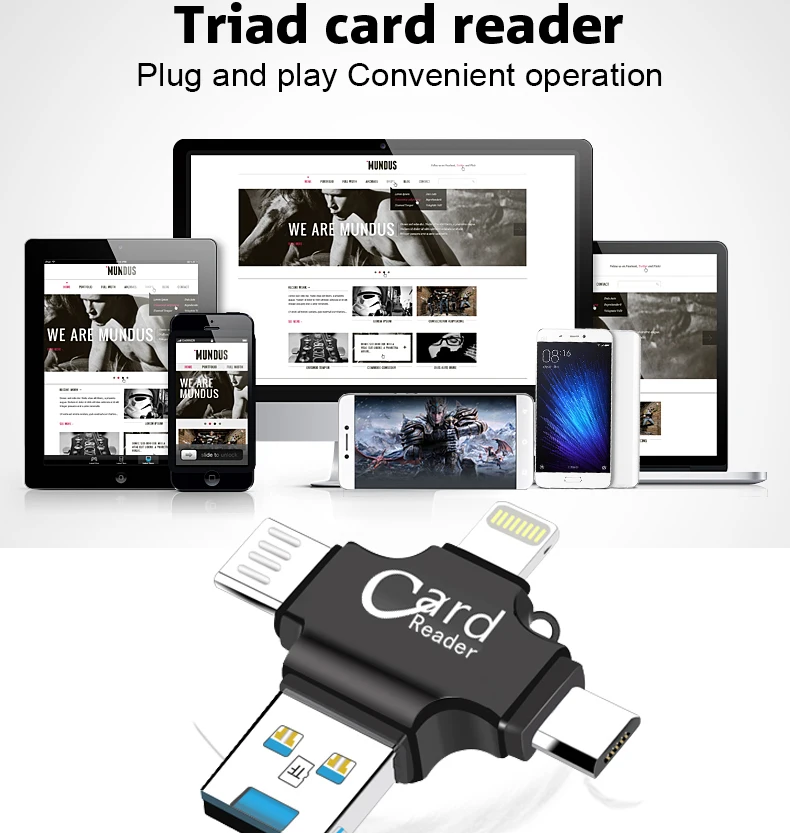USB 2,0 кард-ридер для iPhone/type-c/смартфона 4 в 1 смарт Micro SD кард-ридер карта памяти ридер