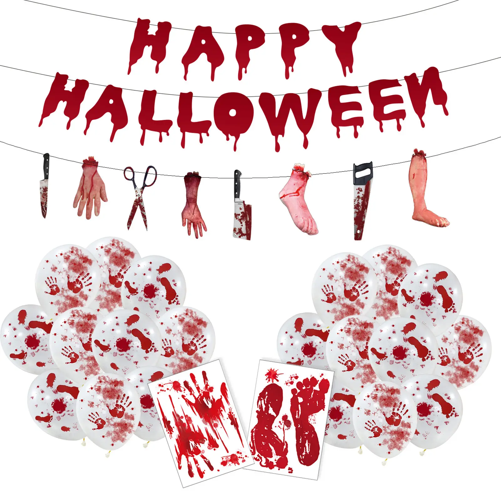 

Halloween Scary Handprint Amp Footprint Bloody Pattered Latex Balloons Set Banner Balloon For Halloween Home Decor