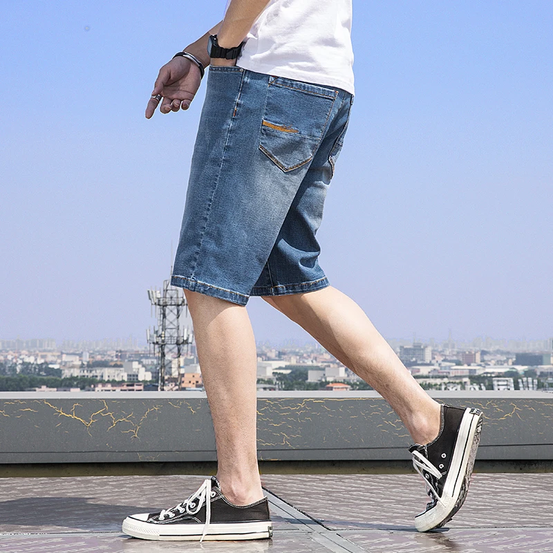 

Plus size 6XL 7XL large size loose denim shorts summer men's shorts high waist elastic large size Light blue black Leisure pants