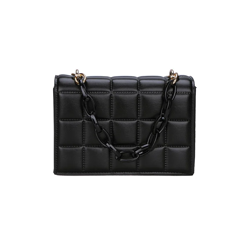 

Leather Women's Shoulder Bags Solid Color Fashion Grille Design Chain Messenger Bag Brand Designer PU Luxury 2021 Small Flap