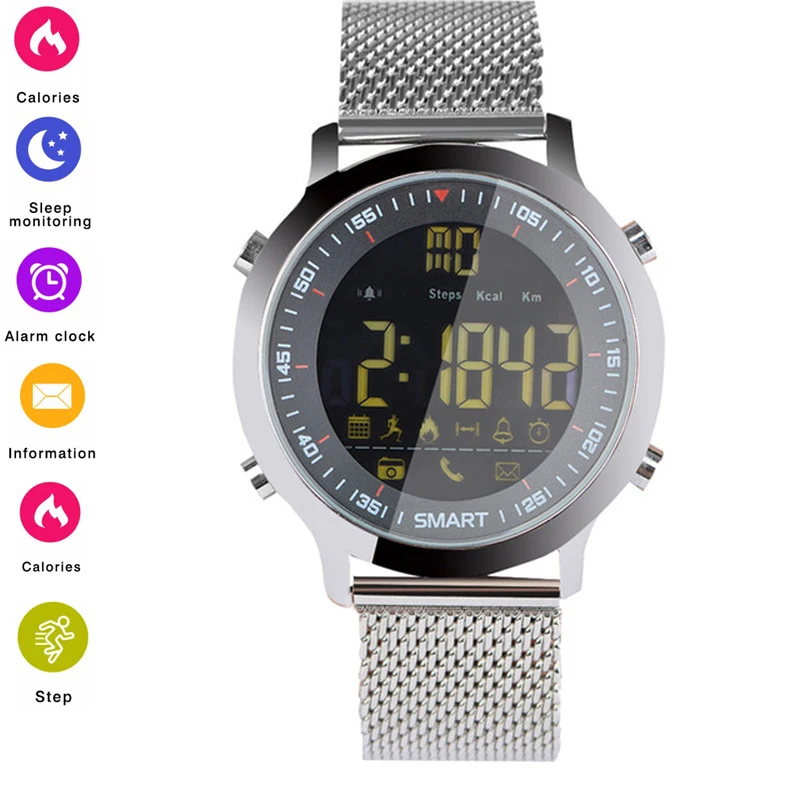 Sports Fitness EX18 Smart Watch IP67 Waterproof Support Call and SMS Alert Pedometer Activities Tracker Heart rate Wristwatch
Sports Fitness EX18 Smart Watch IP67 Waterproof Support Call and SMS Alert Pedometer Activities Tracker Heart rate Wristwatch