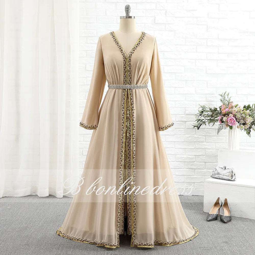 Bbonlinedress Champagne Evening Gowns 2020 Crystal Beading Moroccan Caftan Dress Plus Size Customize Women abiti da cerimo | Свадьбы и