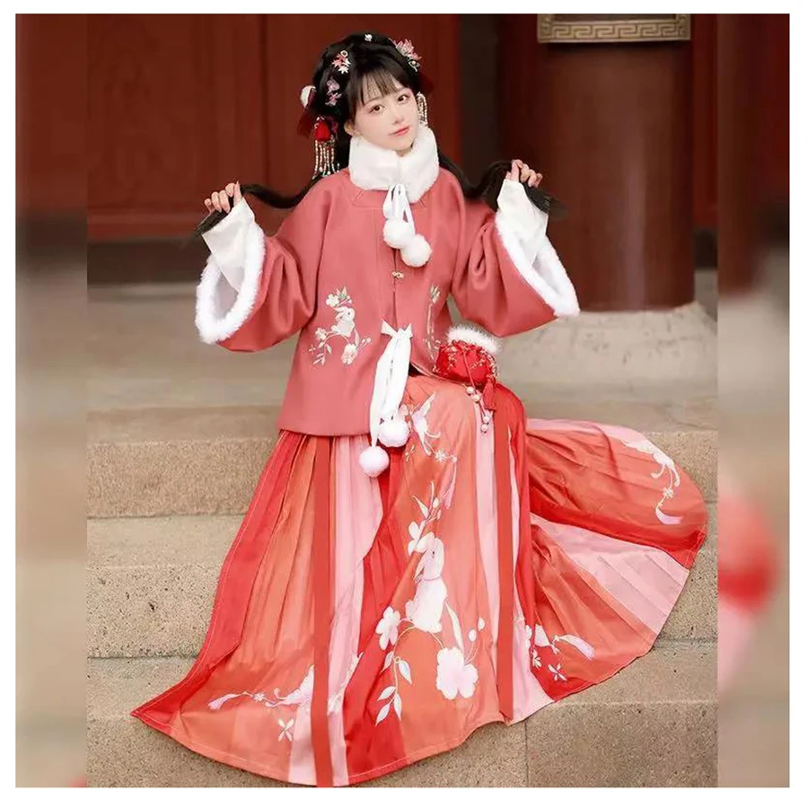 

Оригинальное традиционное китайское платье ханьфу, Женская Косплей, Сказочная юбка, теплая осенне-зимняя одежда, милый уютный комплект на Х...