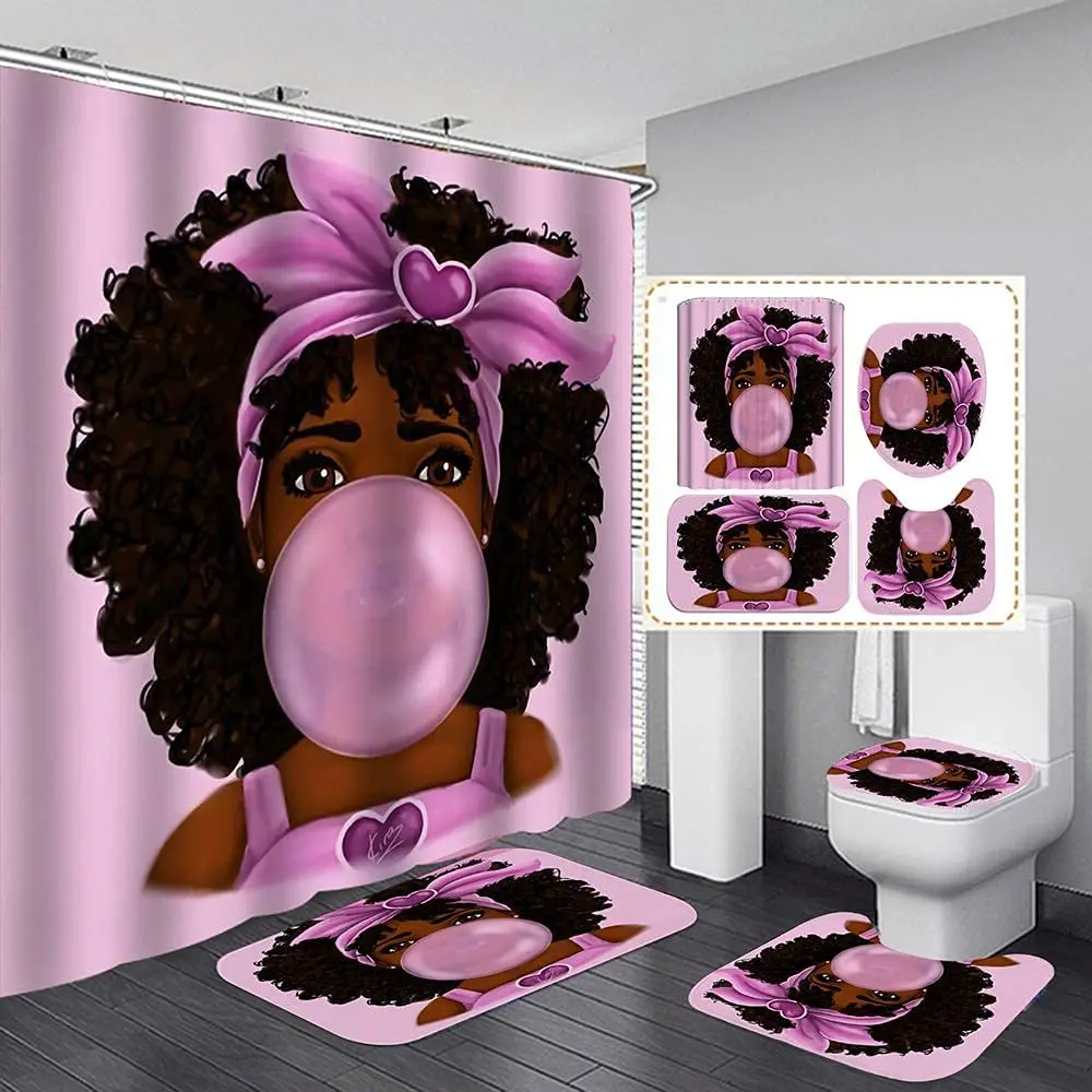

Африканская черная Женская занавеска для душа с принтом, набор, ковер, крышка для туалета, коврик для ванной, наволочка, занавеска для ванной...