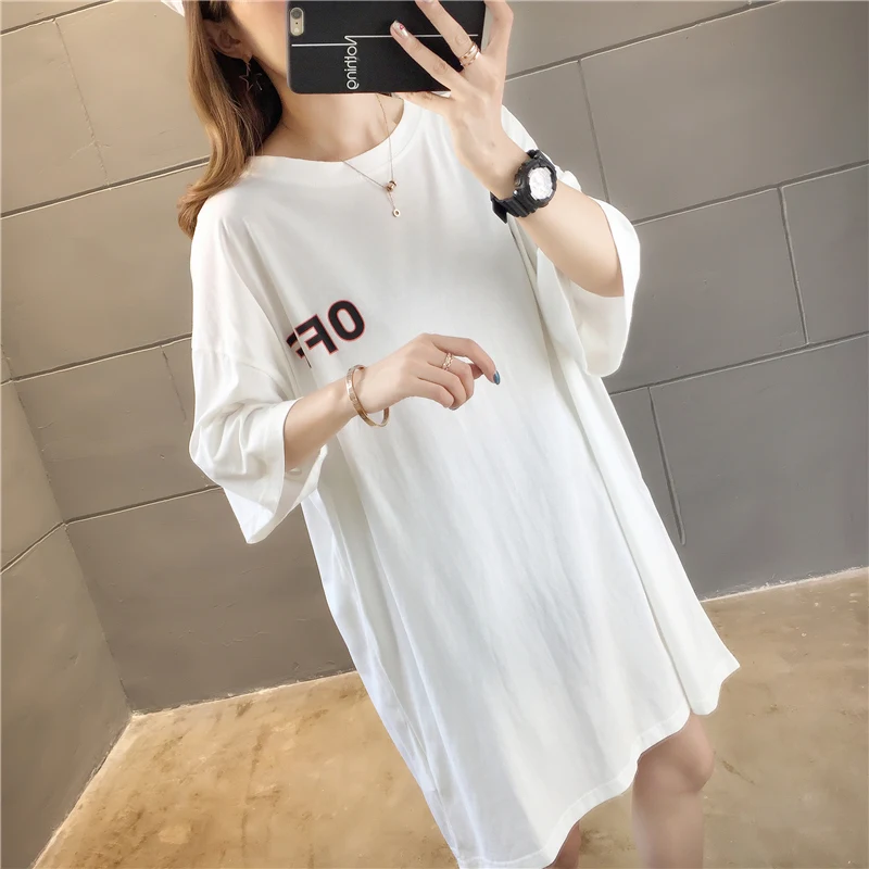 Женская футболка средней длины в Корейском стиле с коротким рукавом большие