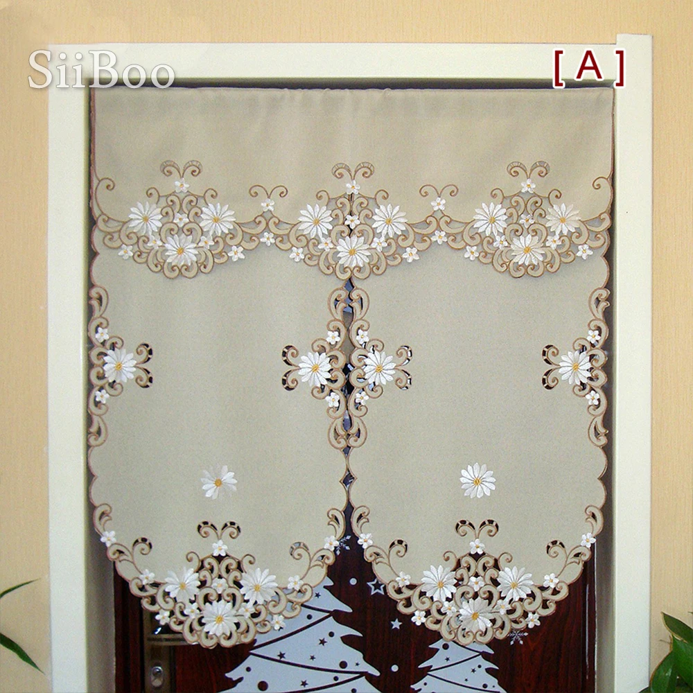 Пасторальный стиль хаки белый цветочный Вышивка готовая дверь занавес