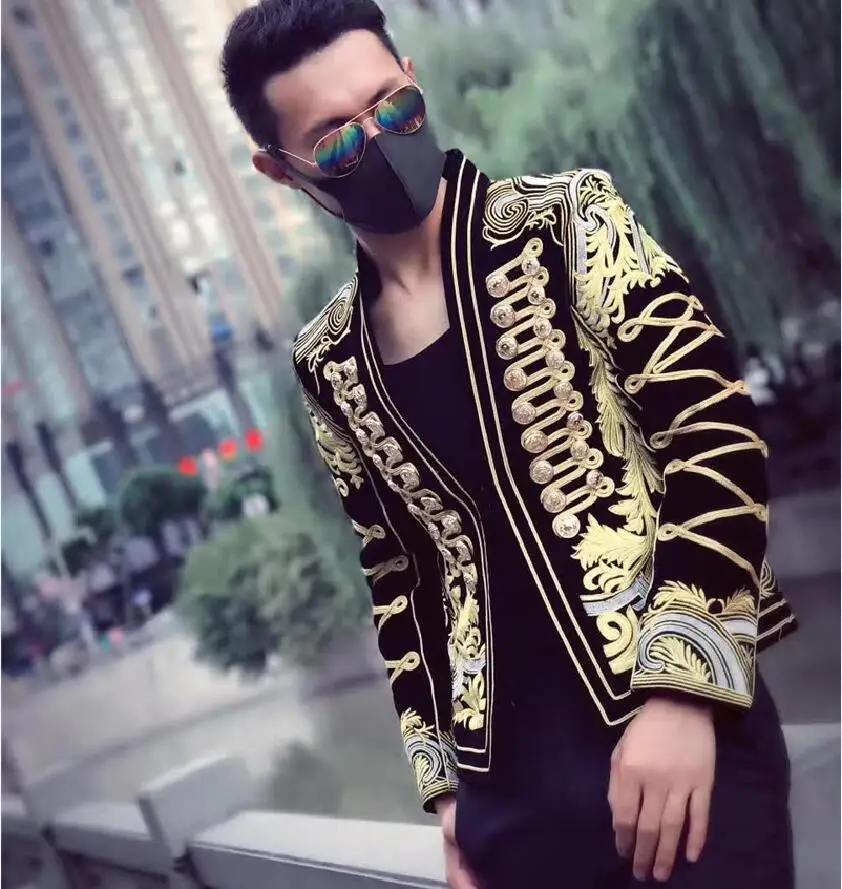 Мужской Блейзер вышитый Золотой военный медаль Свободное пальто сценический