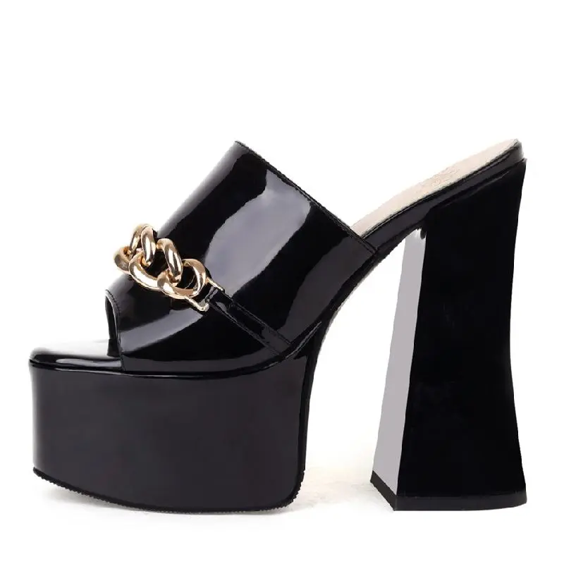 

2022 New Super High Slippers Heel Height 15cm Women Shoes Plus Big Size 46 Women Slippers Square Heel Platform 5.5cm Slippers