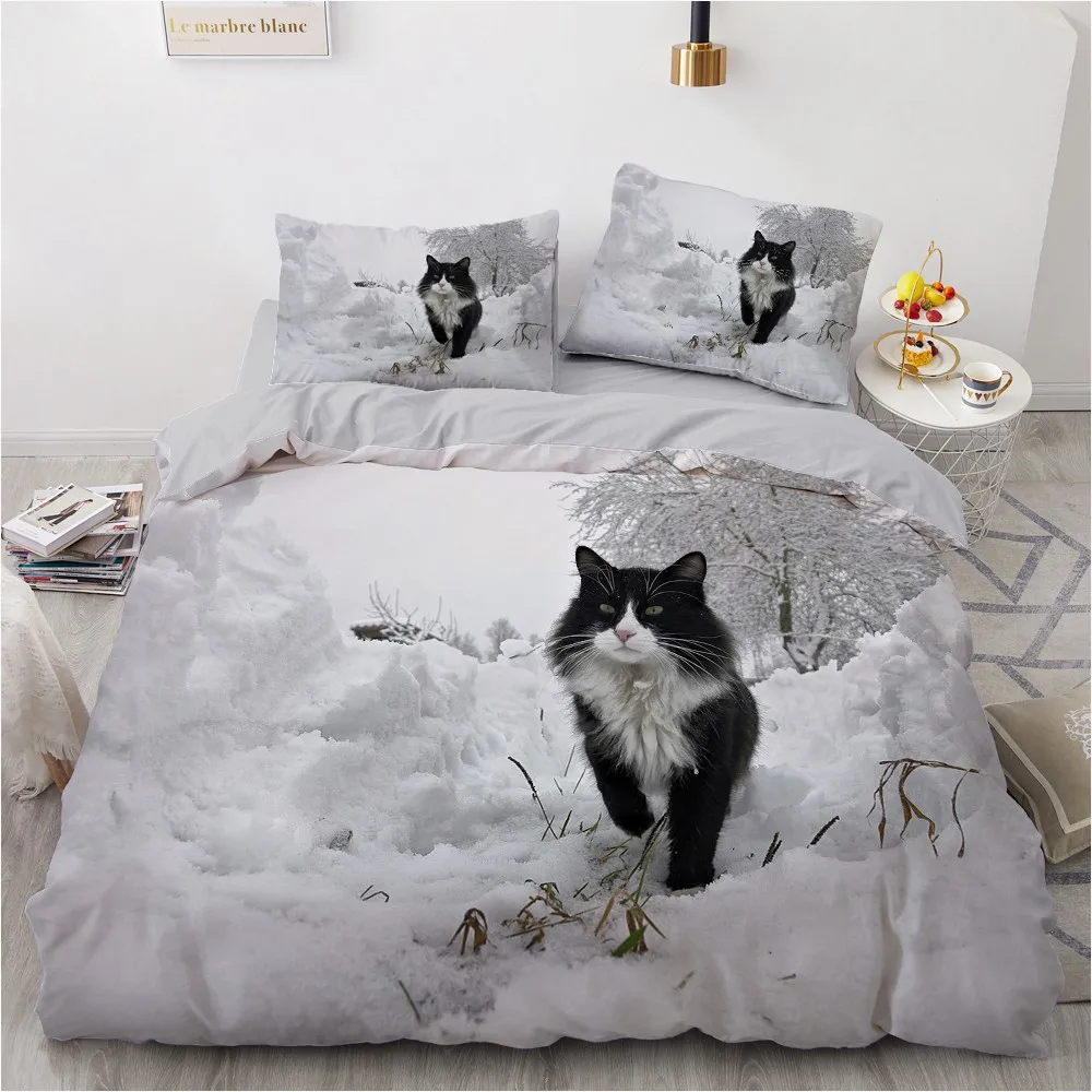 

Animal Bedding Set Custom Design Pet Cat Quilt Cover Sets 3D White Comforther Cases Pillow Cover 200*230cm Full Twin Double Size