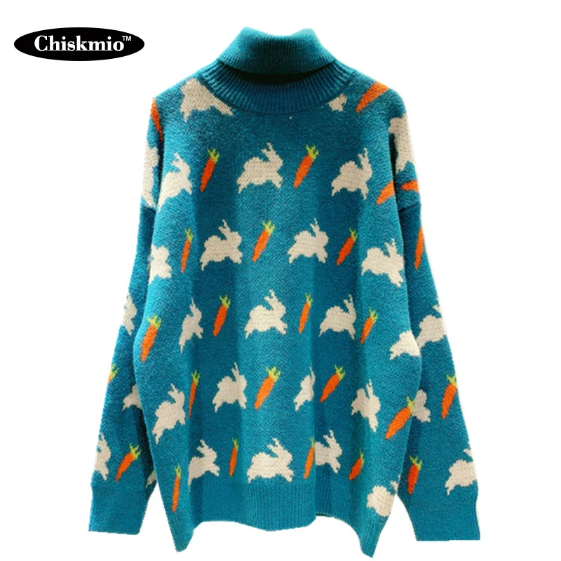 

Женский жаккардовый свитер с длинным рукавом, с изображением Маленького белого кролика и моркови