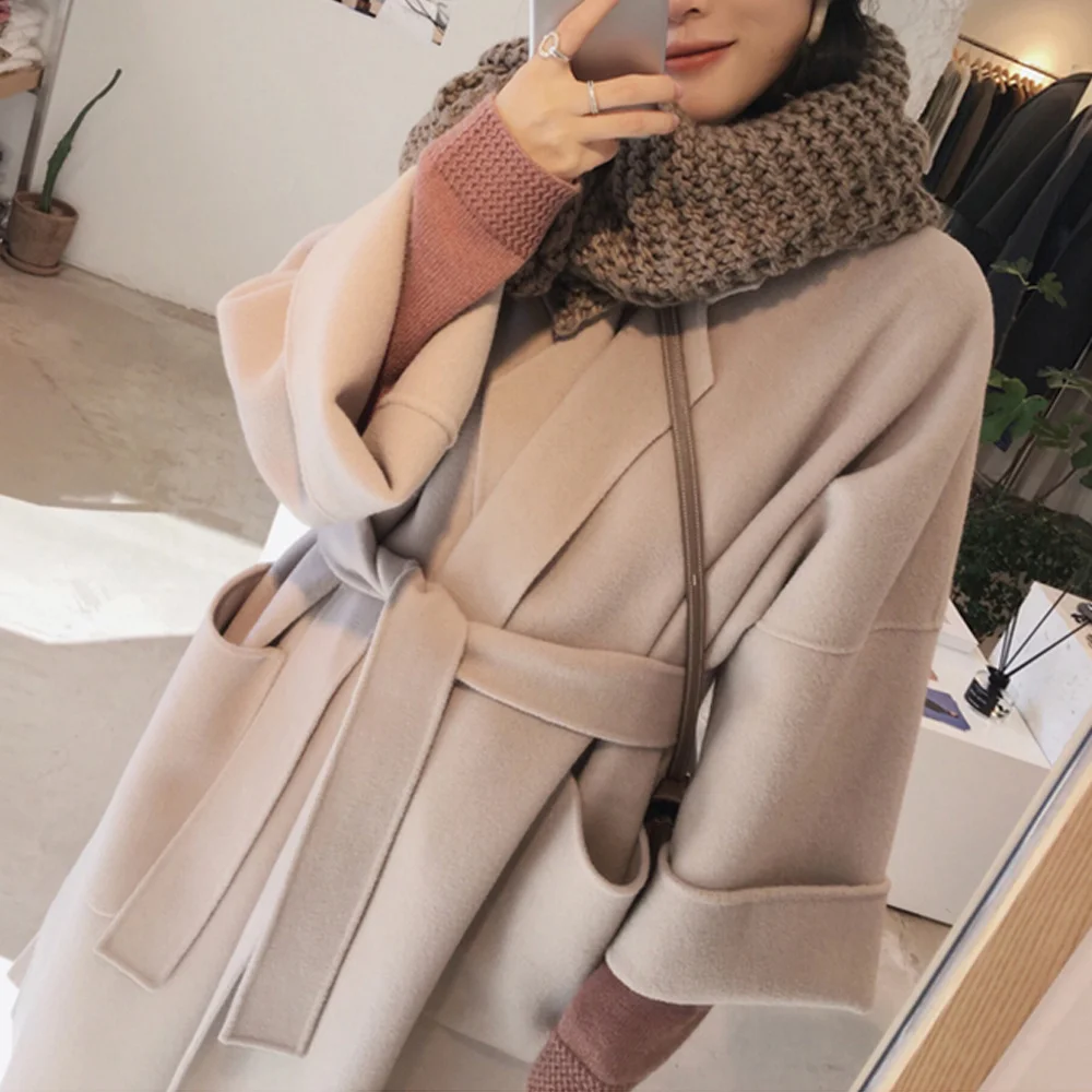 Abrigo largo de lana para mujer, chaqueta gruesa de estilo coreano, informal, color gris, elegante, a la moda, para invierno