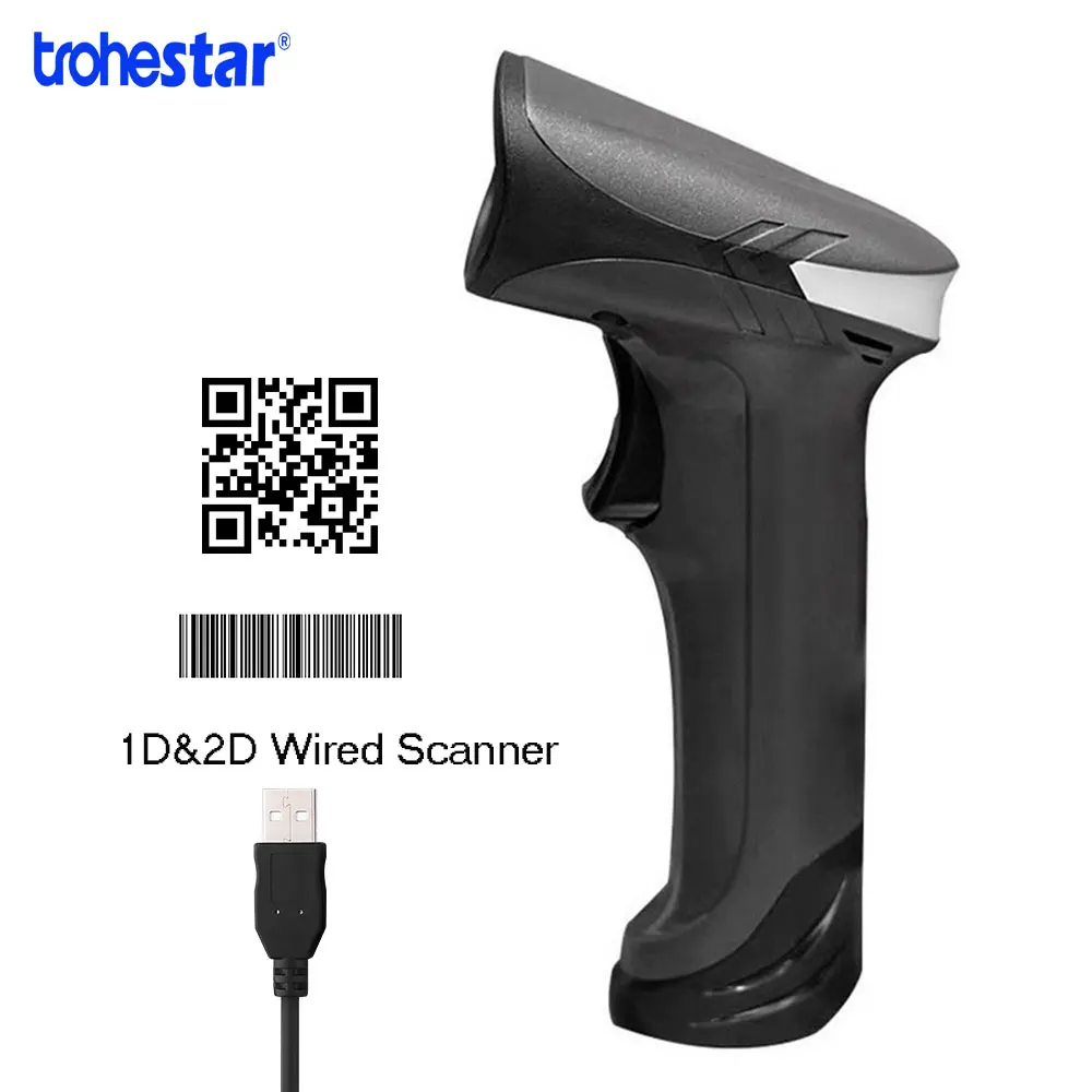 

USB 2D Barcode Scanner Wired QR Reader Handheld Function Bar Code Reader Scanners Compitable with Windows macOS Linux system