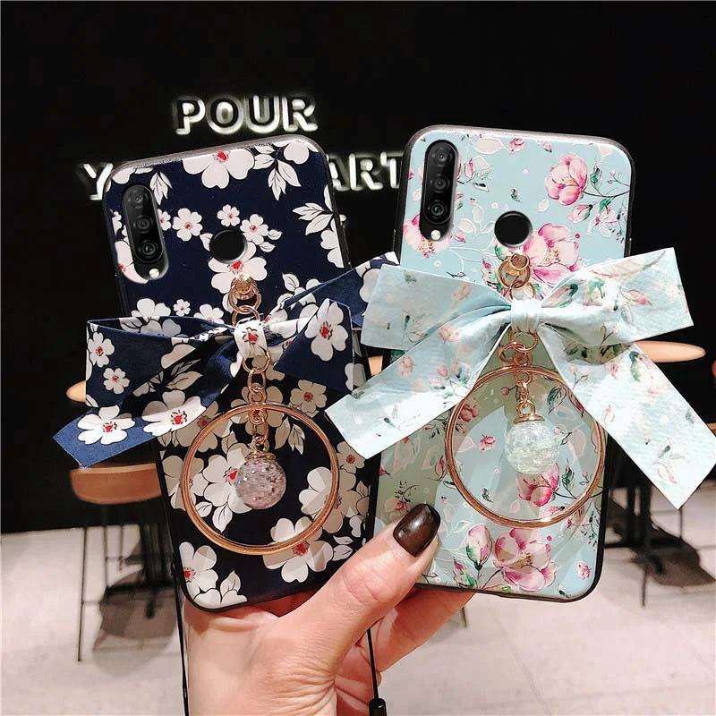 Мягкий чехол из ТПУ с ремешком на запястье для huawei P20 P30 Lite Pro Honor 20 mate 20 Pro Nova 3 4 5 5i чехол с цветочным узором и ремешком
