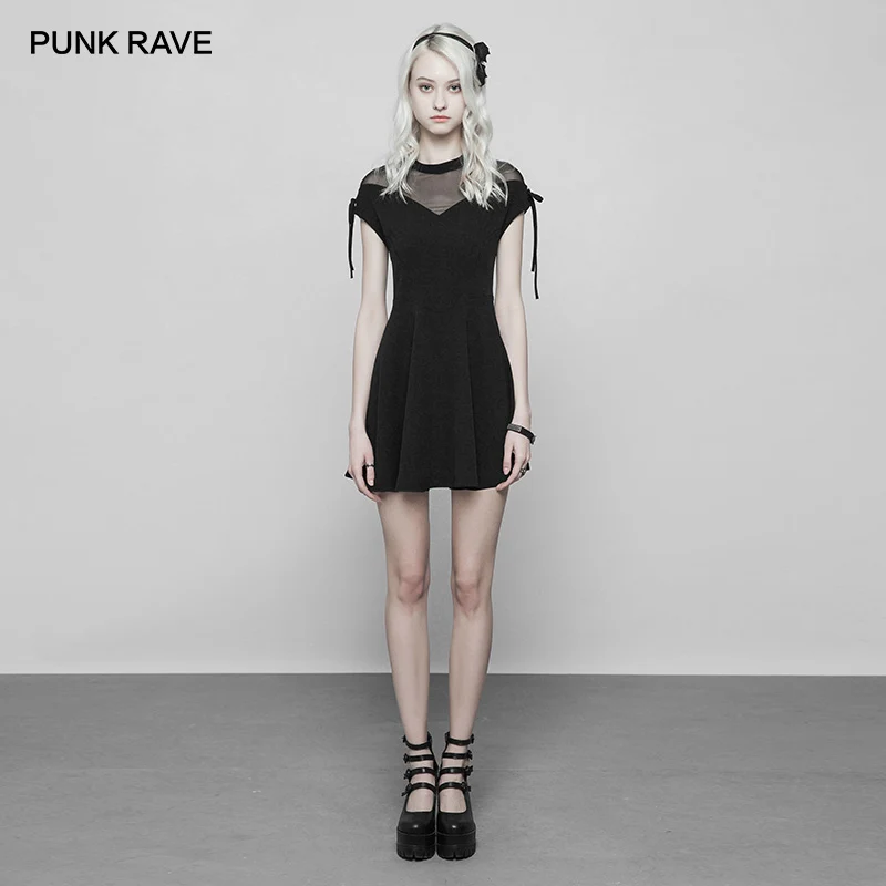 Женское мини платье трапециевидной формы с коротким сетчатым рукавом и вырезом в