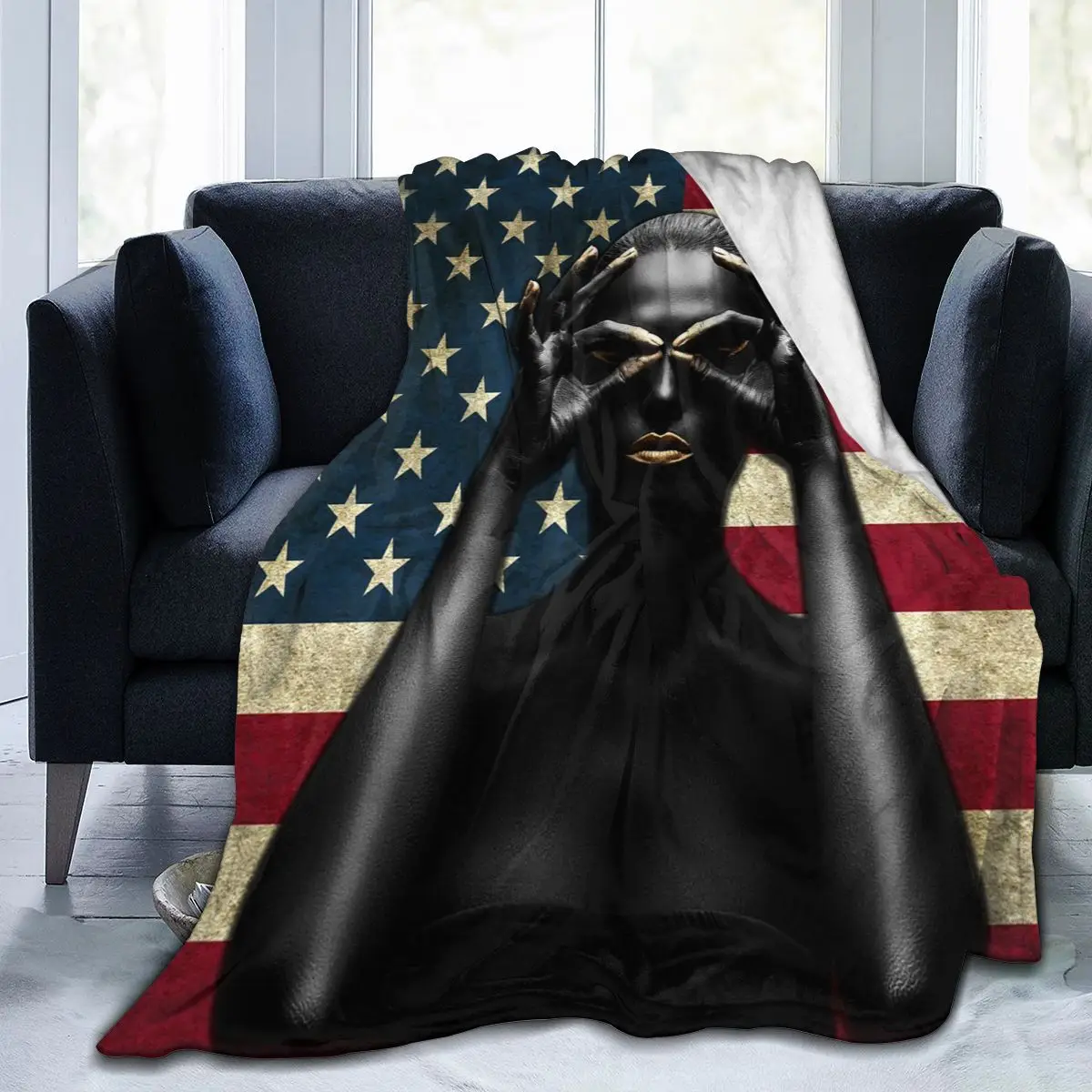 

Black gold American blanket design flannel blanket print sofa warm bed throw blanket adult Sherpa blanket style0