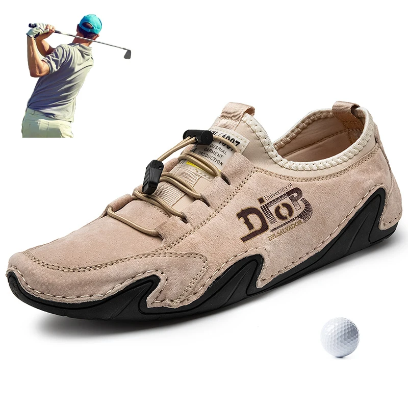 

Breathable Men Golf Sneakers Trend Outdoor Men Sport Shoes Pigskin Leather Fitness Golfing Shoes Non-slip Bottom Shoes Athletic