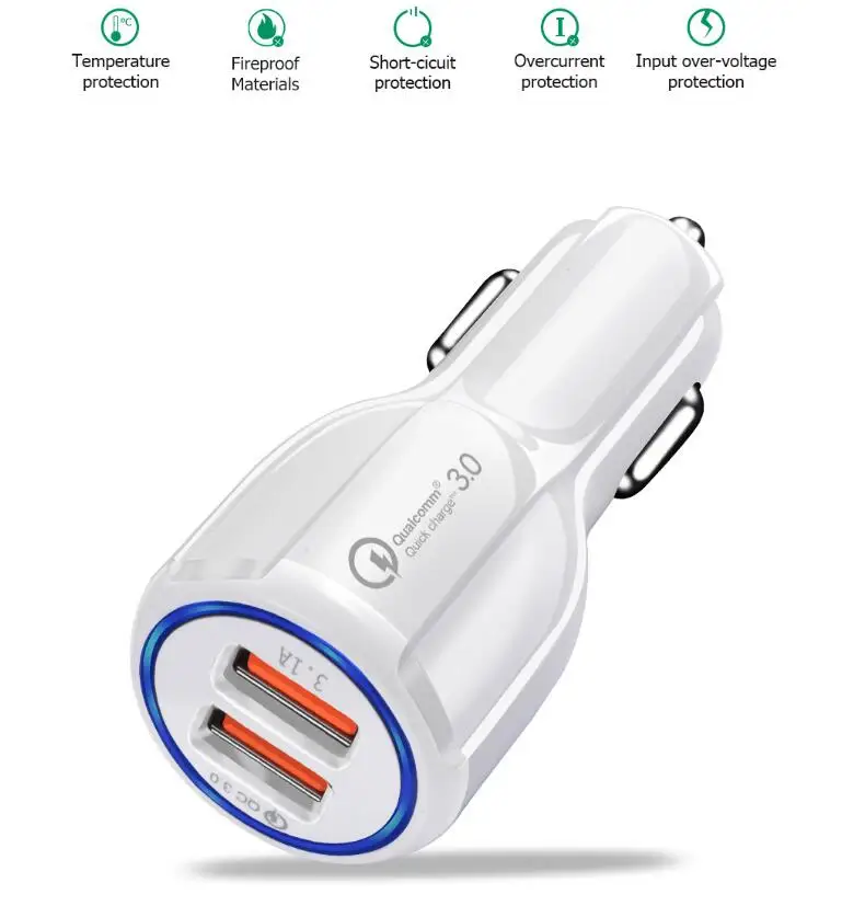 Автомобильное зарядное устройство Quick Charge 3 0 для телефона автомобильное с двумя