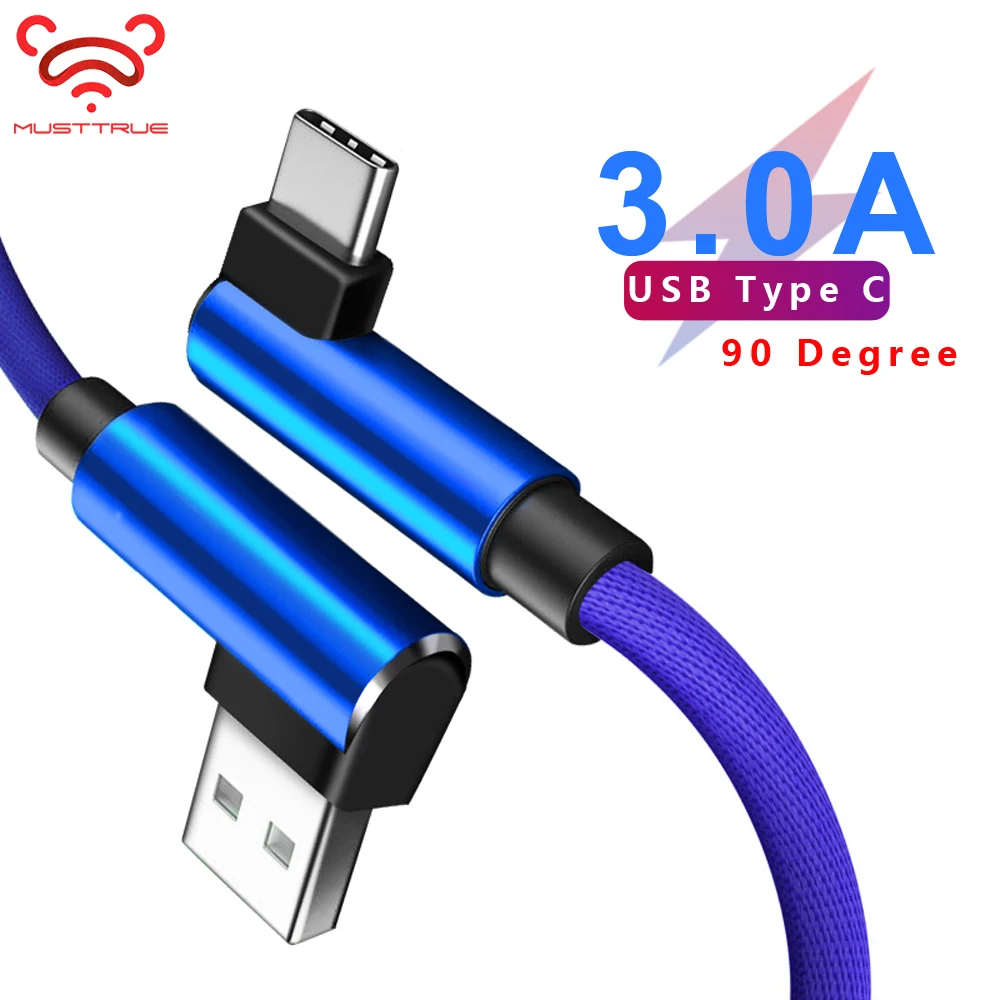 MUSTTRUE 90 градусов usb type C кабель для быстрой зарядки для Xiaomi Note 8 pro samsung a50 Oneplus Зарядное устройство Usb-C кабель для передачи данных type c провод