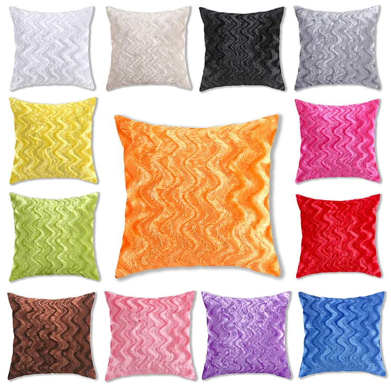

Solid Color Water Ripple Plush Square Throw Pillow Cover Case Simple Style Pillowcase Cushion Cover Household Creative