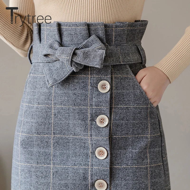 Trytree 2019 осень зима Женская Повседневная имперская юбка в клетку 2 цвета юбка-бутон