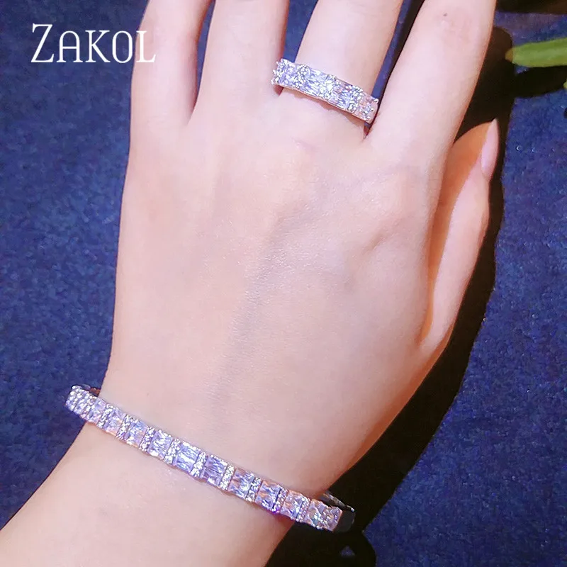 Новое поступление Классические свадебные ювелирные изделия ZAKOL с кубическим