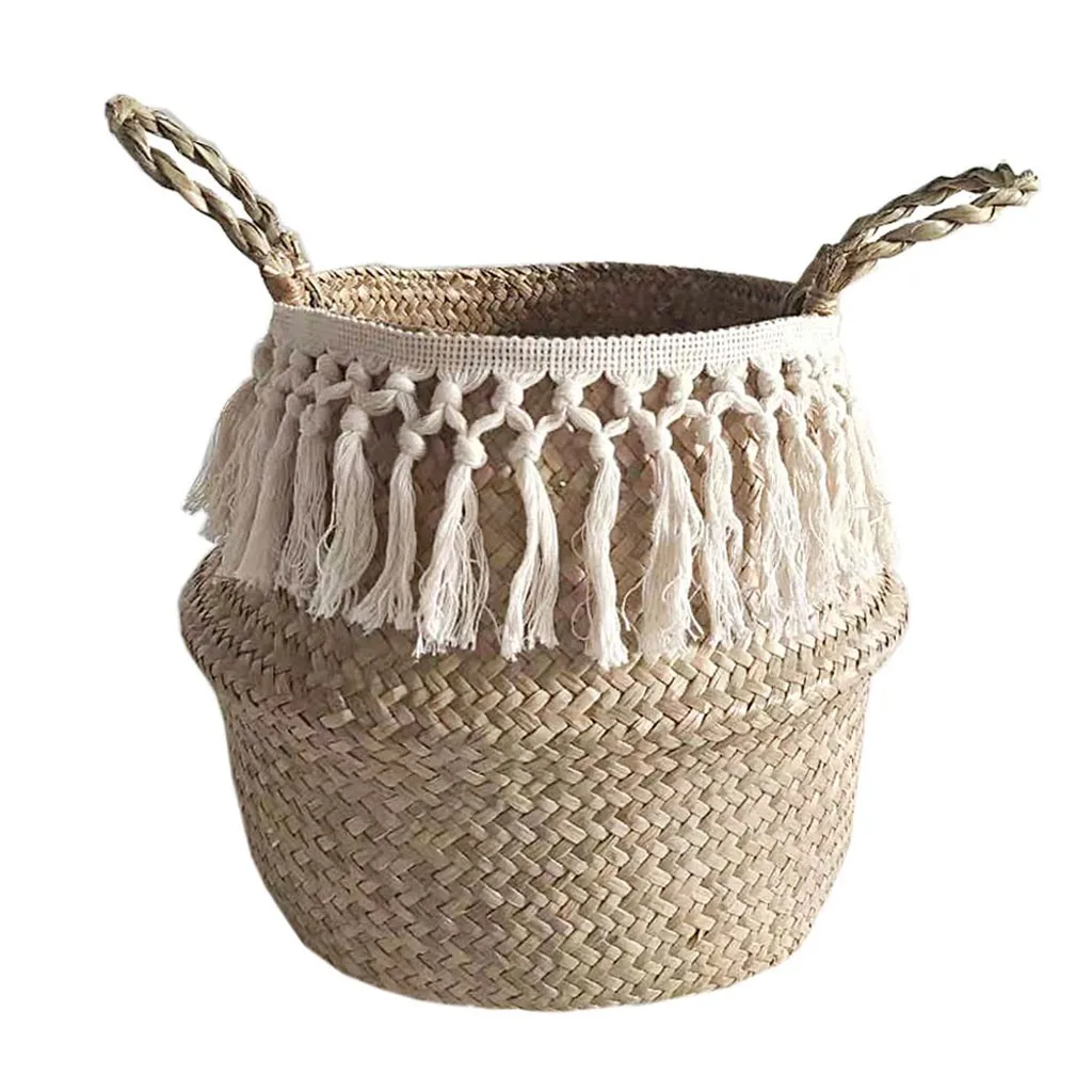 

Seagrass Wicker Basket Flower Pot Folding Pastoral Creative straw Living Room Storage Baskets Home Decoration Accessories