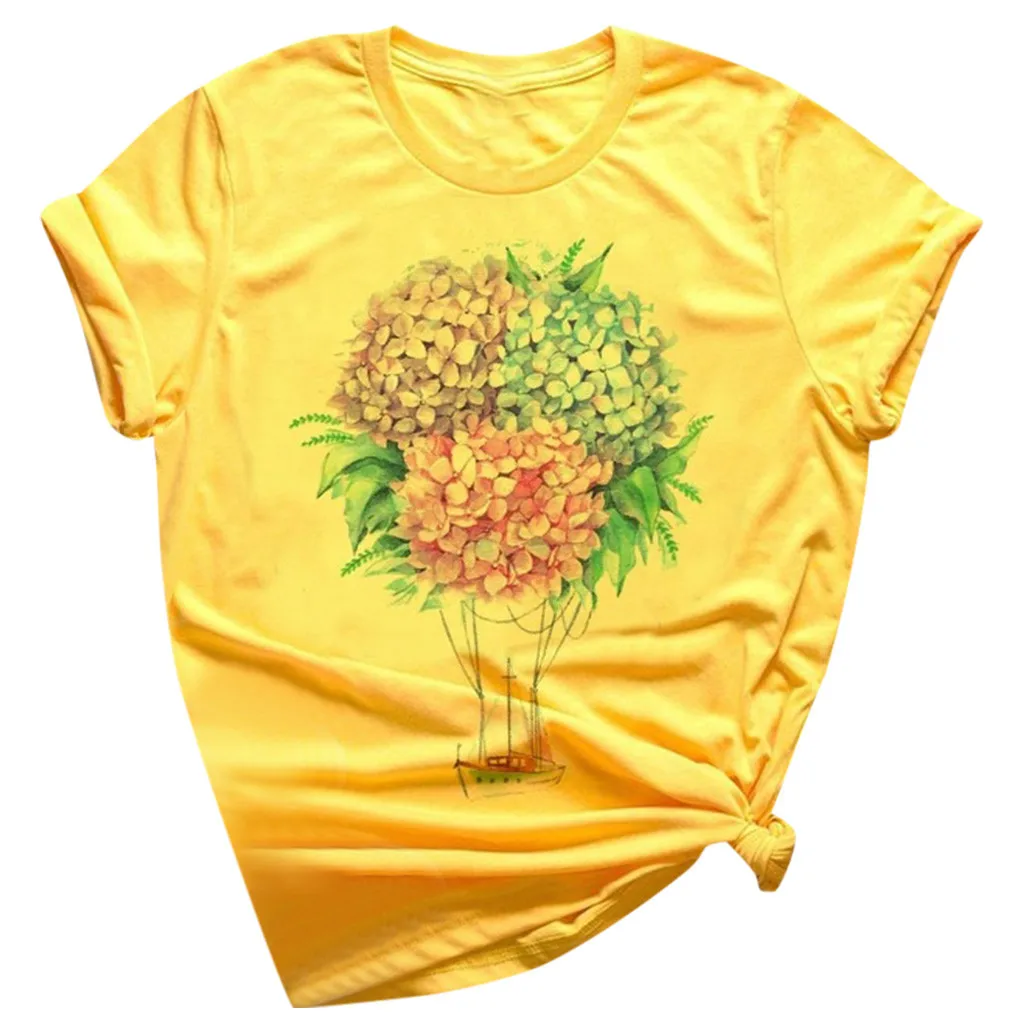 Женская футболка с коротким рукавом однотонная модная большими цветами топ