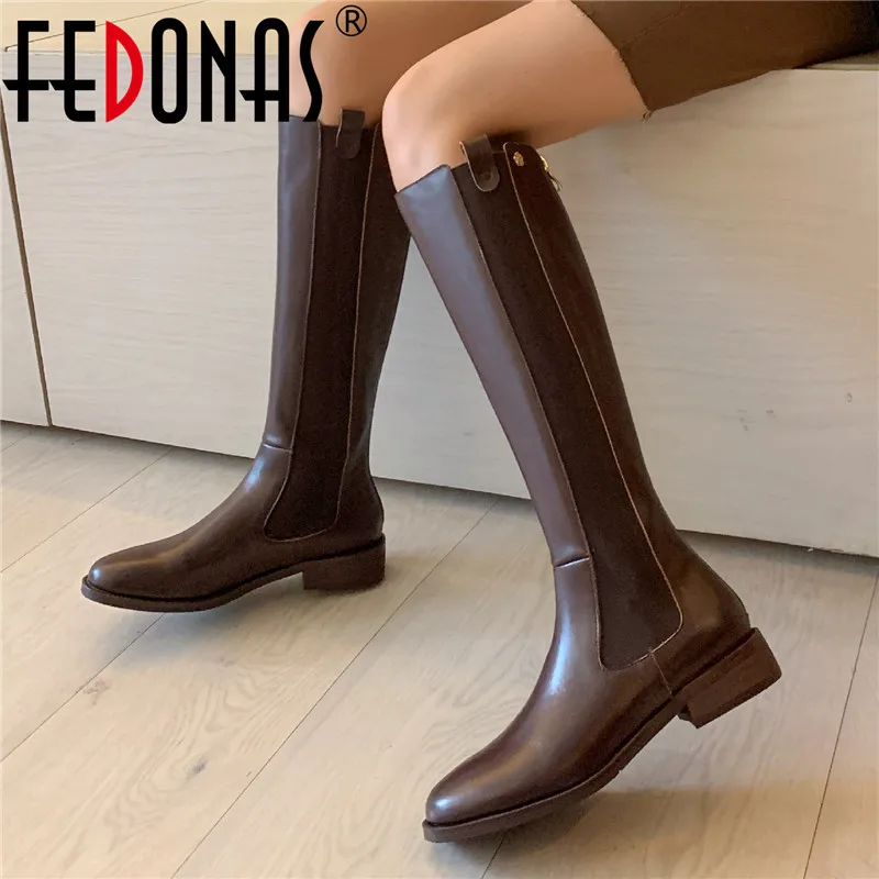 

FEDONAS Winter Newest Genuine Leather Knee High Boots 2021 Fashion Thick Heels Shoes Woman Heels Party Dancing Women Boots New